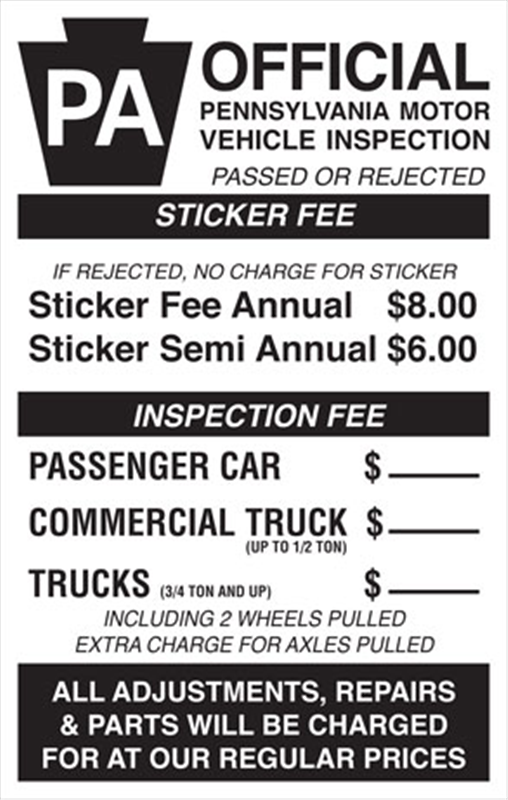 PA State Inspection Books and Fees Posters