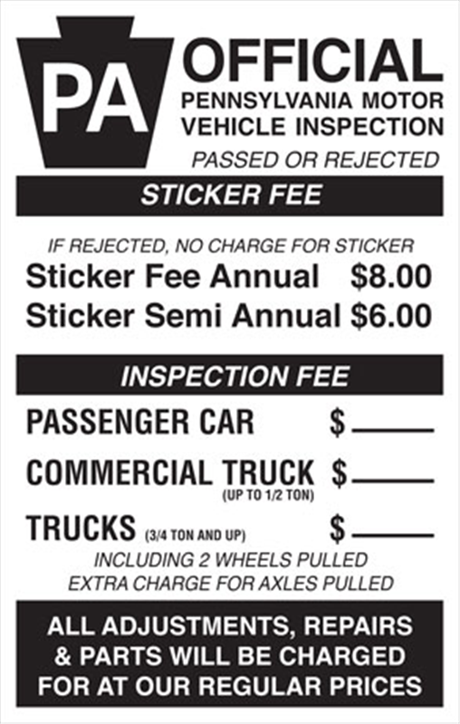 Pa State Inspection Fee Signs